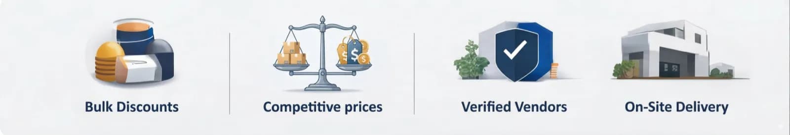 Bulk discounts, competitive prices, verified vendors and on-site delivery